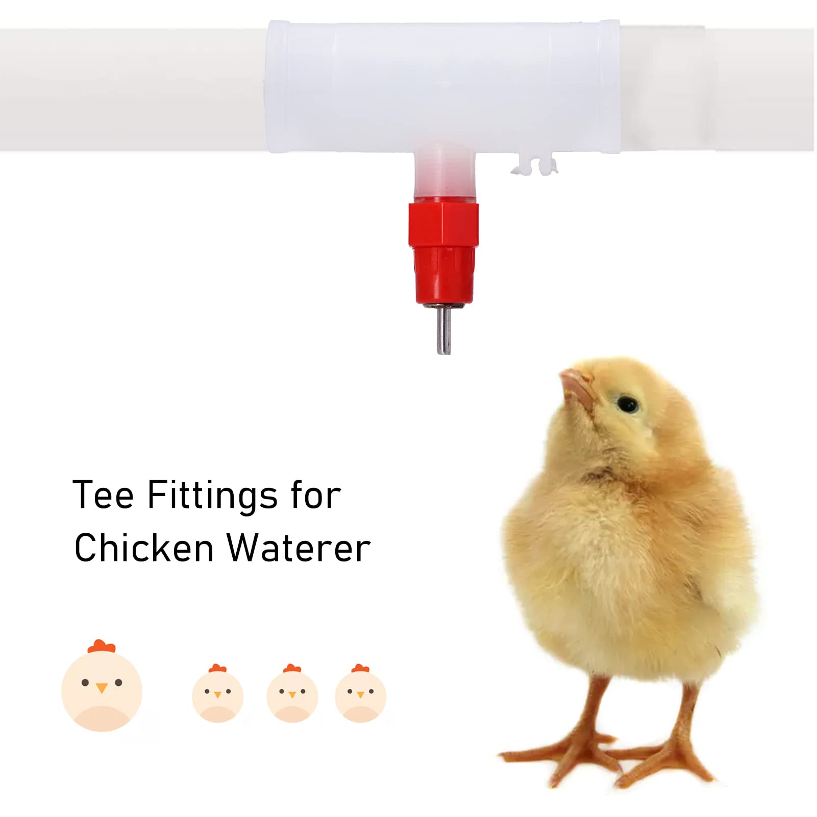 Wakects Abbeveratoio Automatico per Pollo, Abbeveratoio Automatico per Pollo in Acciaio Inossidabile PP 20 Set con Giunti a T Che Riducono le Perdite, Facile Installazione per Polli, Quaglie, (G3/4)