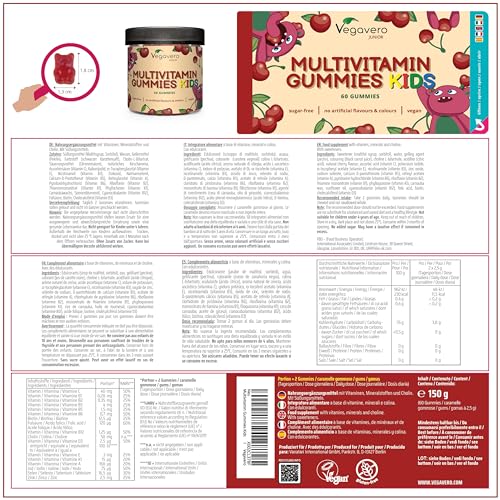 Multivitaminas y Minerales para Niños | 60 Gominolas Sin Azúcar | Sistema Inmune, Desarrollo Cognitivo y Crecimiento | Con Vitamina C, B, D, Zinc, Colina + | Vegano y Sin Aditivos | Vegavero® - imagen 7