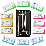 Stainless Steel 3 Tool Instrument Suture Set/Kit with 12 Assorted Sutures for Medical and Vet Students; Tactical and Emergency Training.