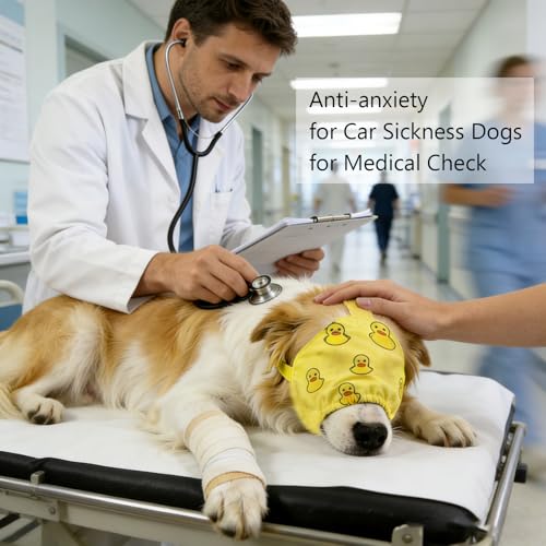 Image of NACOCO Dog Calming Cap Eye Mask Ducks Nylon Shading Pet Anxiety Mask Muzzle for Grooming Anti Car Sickness (Yellow, M)