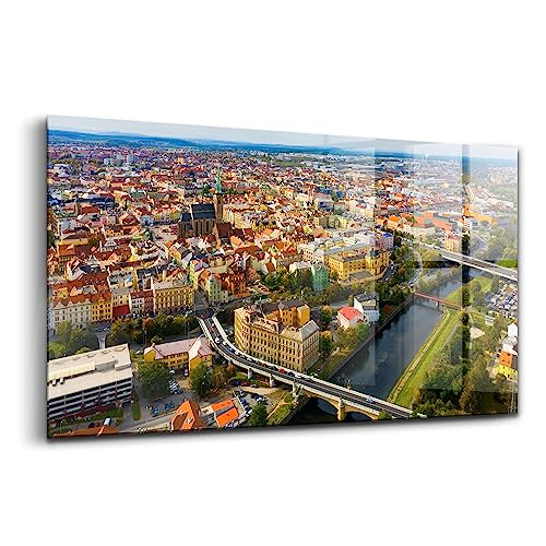 Paysage de la ville de Pilsen sur verre d'art pour illuminer votre salon