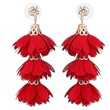 ❤Pendientes largos con flecos ，pétalos de varias capas,viento nacional,muy moda y personalidad.