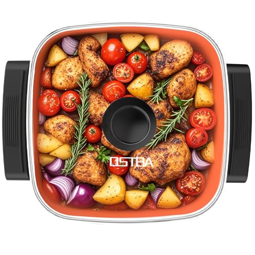 Comparison: Best Electric Skillet For Frying 10 OSTBA Electric Skillet and Frying Pan with Glass Lid, 12"x12" Copper Nonstick Electric Pan for Cooking, 1500W Power, Cool Touch Handles, Adjustable Temperature, PTFE & PFOA Free