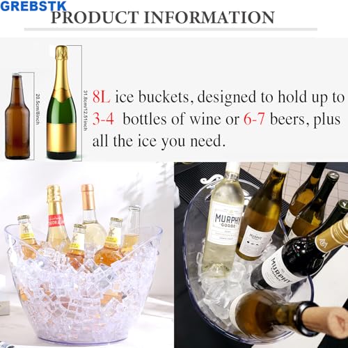2-Pack Large 8L Ice Buckets Clear Acrylic Champagne Cooler & Beverage Tub with 2 Scoops for Parties Mimosa Bar, Cocktail Drinks, Wine, Beer Chiller - Essential Drink Bucket Supplies - Thumbnail 4