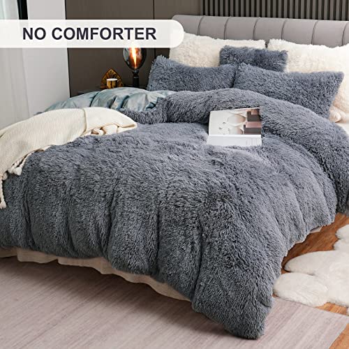 Bleum Cade Cream White Fluffy Body Pillow Cover & King Fluffy Duvet Cover Set #TOP3