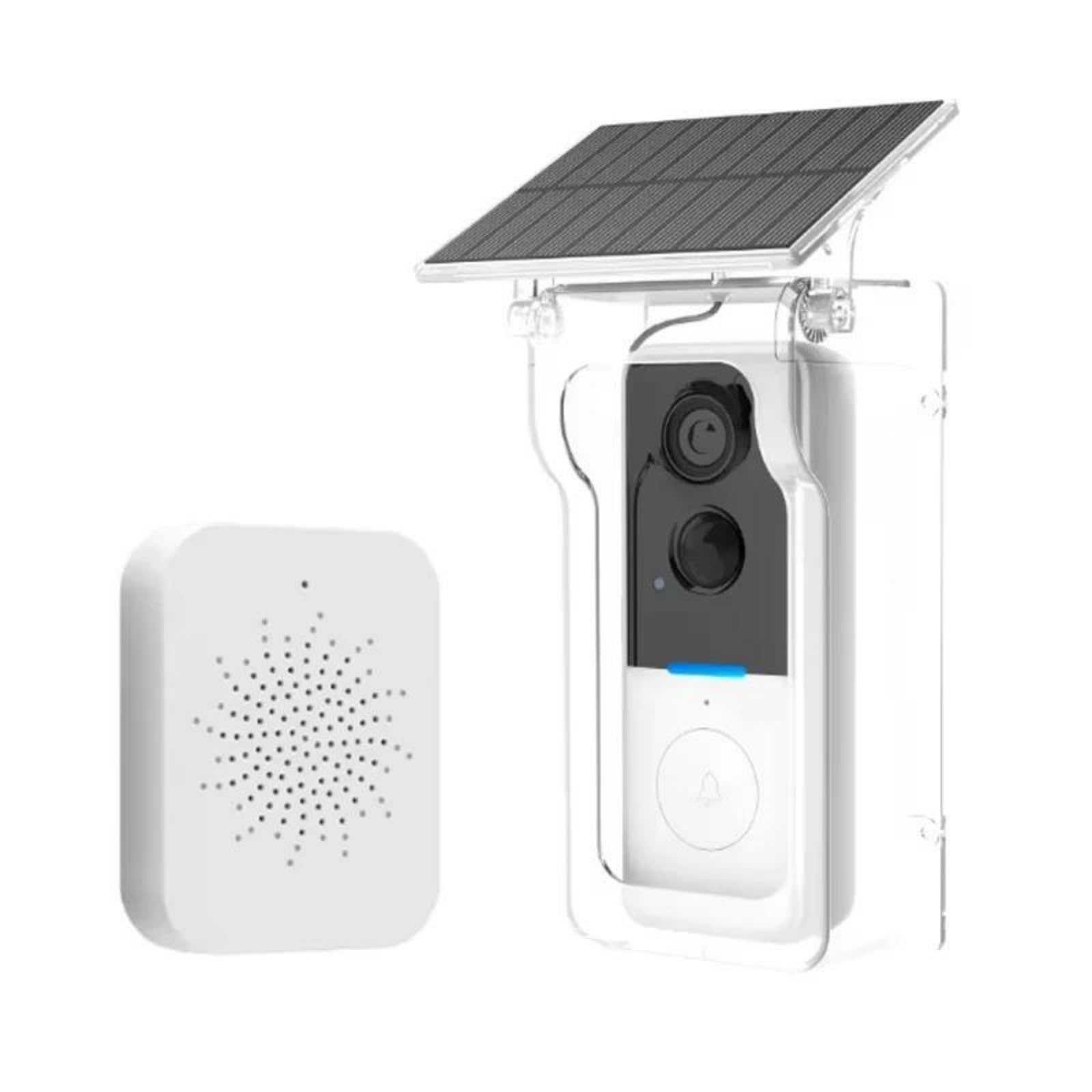 MCYVZMVOQ Video Doorbell,Tuya Wi-Fi Doorbell with Solar Rain Cover Wireless Video Doorbell Camera PIR Motion Detection Outdoor Door Bell Video Intercom,White