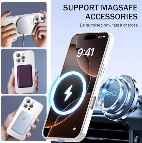 Image of DIZORO Magnetic Case for iPhone 16 Pro Max Case [Compatible with MagSafe][Built-in Camera Lens Protector] Slim Soft Silicone Bumper Shockproof Metallic Luster Back Cover Phone Case (Titanium White.)