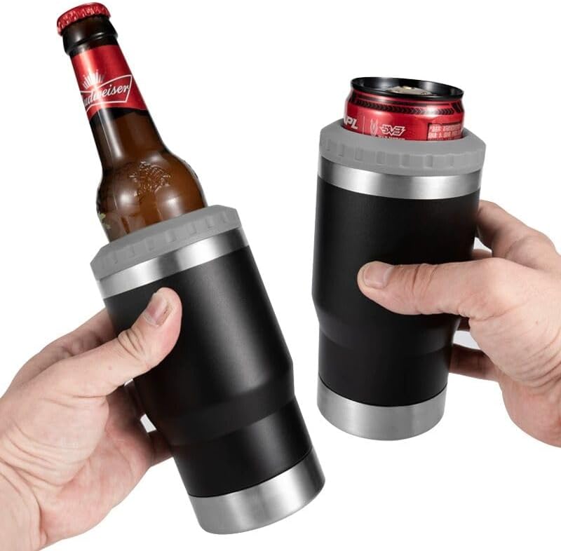 4 in 1 Travel Mug and Can Insulator for 12 oz Can and Beer Bottle. Stainless steel Vacuum Insulated Cup and Thermocooler. (Black) - Image 7