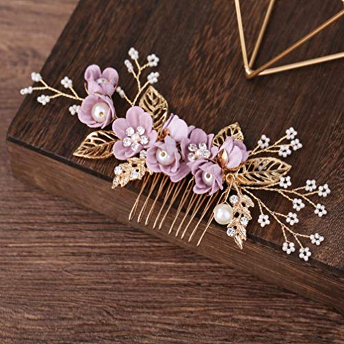 Toyvian Bridal Hair Piece 4pcs Handmade Wedding Hair Comb Clip Floral Girls Bridal Hair Accessories Rhinestone Hair Piece for Brides and Bridesmaid (Purple) Hair Combs - Image 2