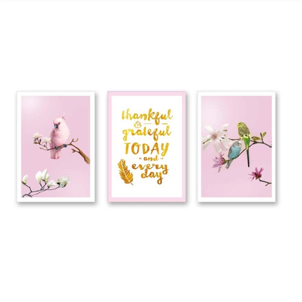 Cuadro en lienzo Nordic Art Print Bird Animales Flor Oro Amarillo Letra Carteles Vivero Decoración de la habitación del bebé Cuadro en la pared Decoración enmarcada 50x70cm (19.7 "x27.6") x3 Con marco
