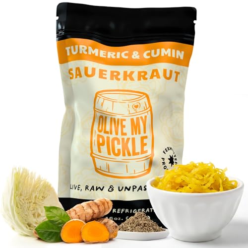 Olive My Pickle Fermented Sauerkraut - 16 Ounces | 1-Pack Bundle of Probiotic Turmeric and Cumin...