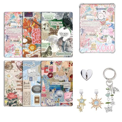 ACCESSORI DECORATIVI: Un portachiavi affascinante con motivi di farfalla e fiori insieme a tappi antipolvere per porta USB con motivi di stelle e sole aggiungono stile al tuo E-Reader