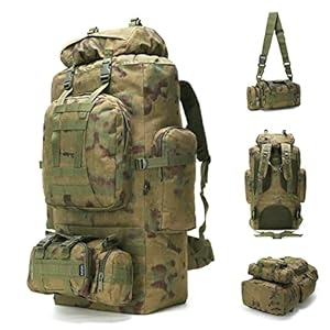 100L Camping Hiking Backpack,Molle military Tactical rucksack backpack,Waterproof Lightweight Hiking Backpack (Ruin Green)
