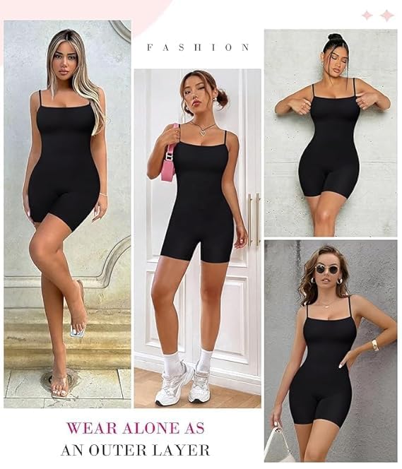 Image of Women's Seamless Tummy Control Shapewear Bodysuit with Adjustable Straps | Slimming Full Body Shaper with Shorts | Body Compression for Under Dresses (Pack of 2)