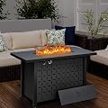 Walsunny 43 Inch Propane Fire Pit Table, Outdoor Fire Pit 50,000 BTU Gas Fire Pit Table, Fire Pits with Lid and Lava Rock for Outside, Patio, Garden, Yard