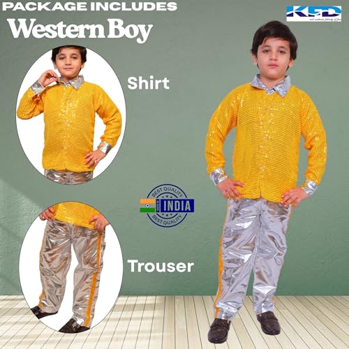 Image of Kaku Fancy Dresses Western Disco Outfit for Kids Sequin Shirt with Shining Pants for Annual Day Programme