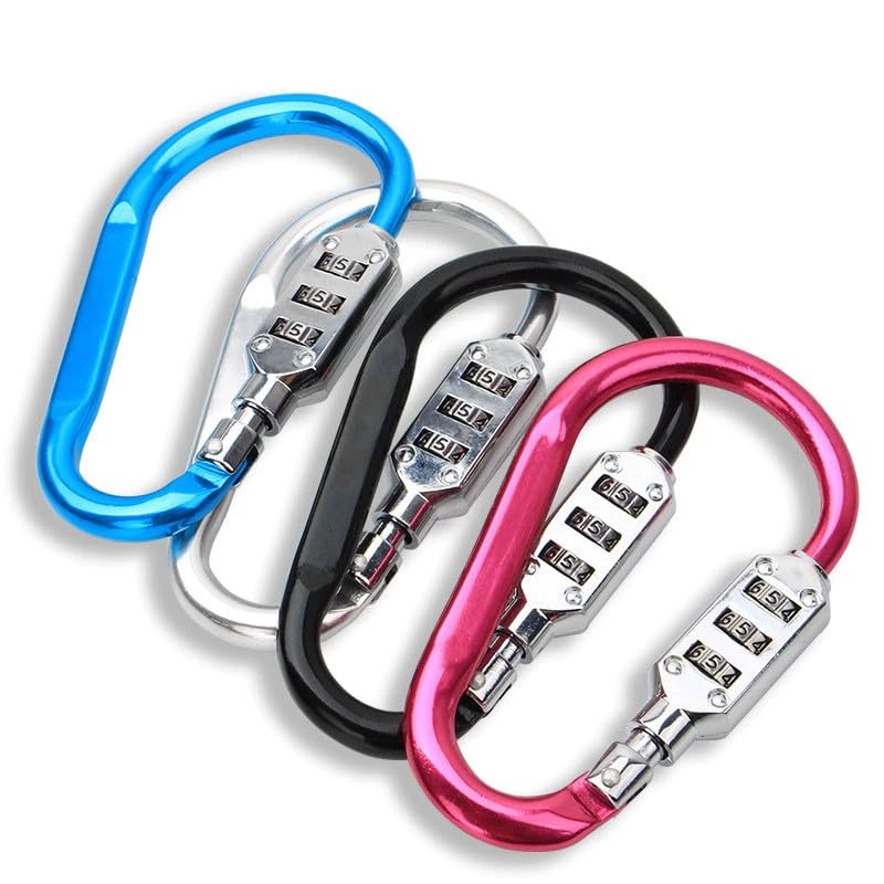 Carabiner Hook Lock with 3 Digits Combination Lock | Resettable Code | Anti-Theft Padlock | Multi Color by VIVITO (Silver) 1