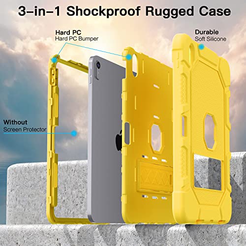 Image of Azzsy Case for iPad (A16) 11th Generation 11 Inch 2025 / iPad 10th Generation 10.9 Inch 2022, [Built-in Pencil Holder] Heavy Duty Shockproof Rugged Protective Case, Yellow