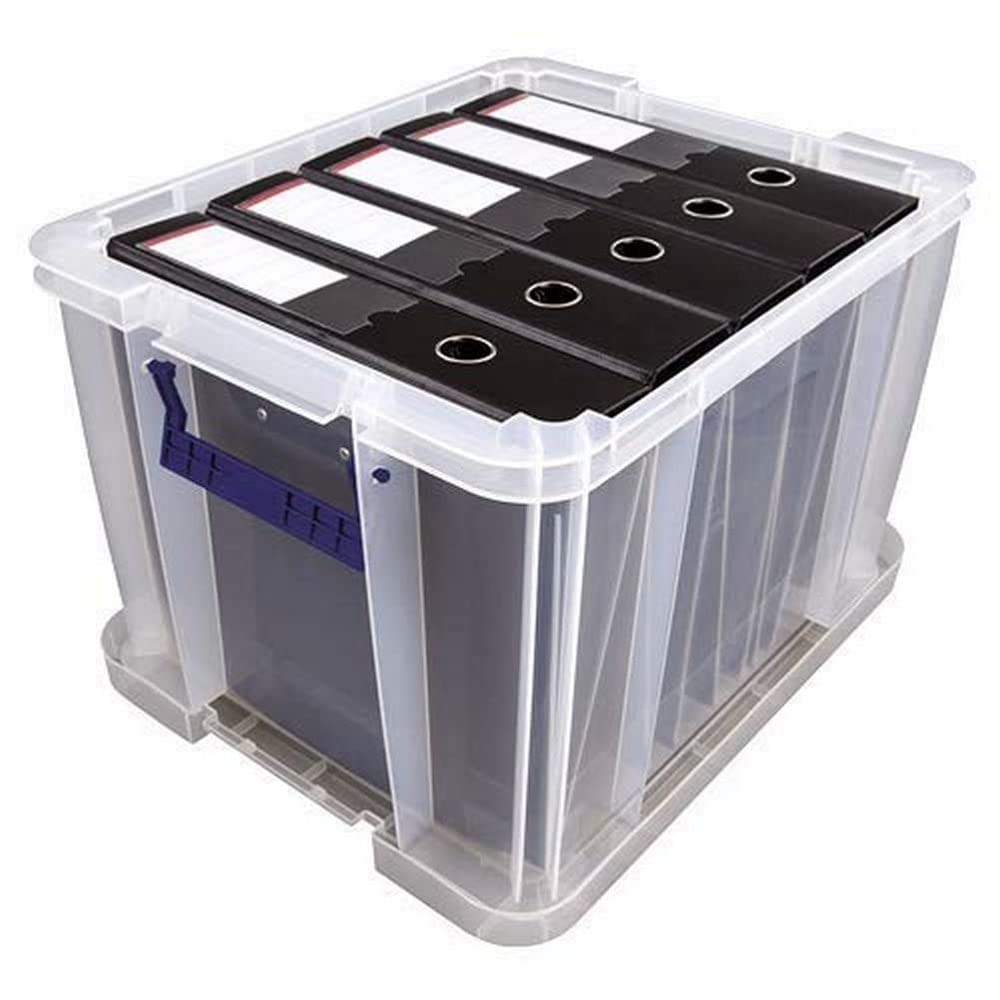Bankers Box Prostore scatola porta oggetti in plastica con coperchio, 36 litri, impilabile, scatole per armadio super resistenti, dimensioni 30x37x31 cm, contenitori plastica trasparente, 1 unità