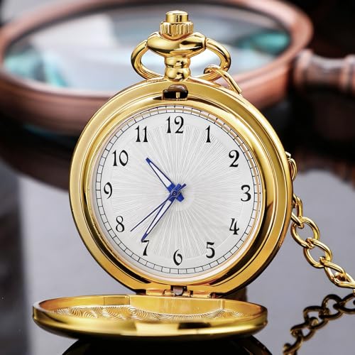 Image of Tiong Pocket Watch Vintage Quartz Pocket Watches with Chain Christmas Graduation Birthday Gifts Father's Day(Gold)