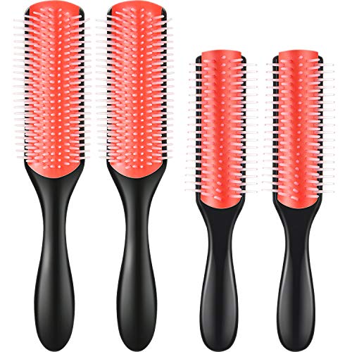 4 Pieces Row Styling Brush Set, Include 2 Pieces Large 9-Row Cushion Nylon Bristle and 2 Pieces Small 5 Row Styling Brush Removable Classic Styling Brush Curly Hair Brush for Thick Hair