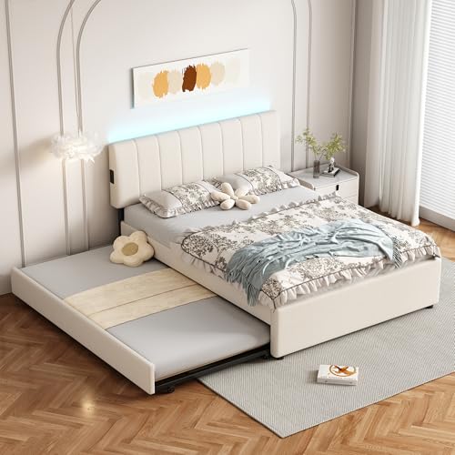 FAVSH Full Size Upholstered Platform Bed with Trundle...