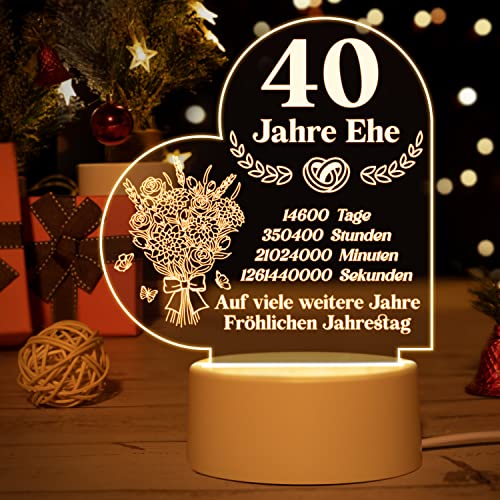Rubinhochzeit Geschenke Rubinhochzeit Deko - Acryl Nachtlampe mit Romantischen Text 40 Hochzeitstag Rubinhochzeit Geschenk Geschenke zum 40 Hochzeitstag für Frauen/Männer/Ihn/Ehemann/Ehefrau