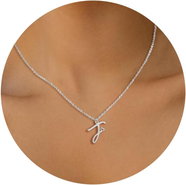 Initial Necklace for Women,14K Gold Dainty A-Z Letter Pendant with Heart Choker Necklace Jewelery Gifts,Personalized Cursive Cute Tiny Initial Pendant Necklace for Girls
