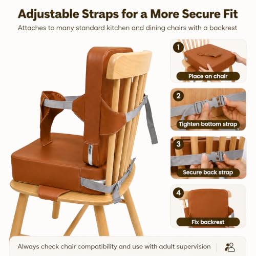Image of Booster Seat for Kitchen Chair, Upgrade Toddler Booster Seat for Table | 3.5 inch High Density Foam Toddler Booster Seat for Dining Table with 7 inch Backrest, Front Safety Buckle, Travel Booster Chair