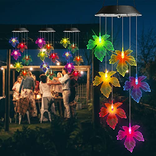 Image of Toodour Solar Wind Chimes, Color Changing Maple Leaf Wind Chime, LED Mobile Wind Chimes, Waterproof Outdoor Wind Chime Lights for Garden, Patio, Party, Window, Thanksgiving