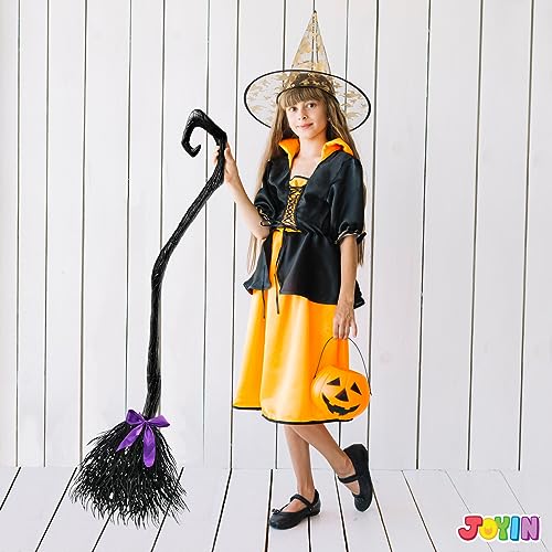 Image of JOYIN 55'' Halloween Witch Broom Cane with Ribbons, Witches Broomstick for Kids Women Wizard Costume Parties, Photo Booth Accessory Stage Prop, Halloween Decorations
