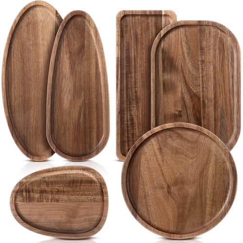 Rtteri Set of 6 Acacia Wood Serving Platters Wooden Plates Solid ...