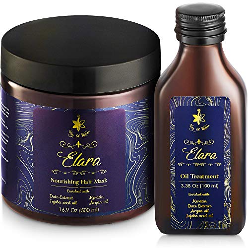 Deep Conditioner Keratin Hair Mask and Oil Set  Hair Treatment for Dry Damaged Hair with Argan Oil Jojoba Oil for Strength, Shine  Sulfate-Free - 100 mL Hair Oil and 500 mL Hydrating Hair Mask