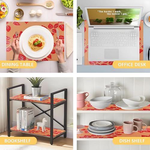 Image of Kuber Industries 5 Meters Waterproof & Durable Kitchen Mats for Shelf Liner Roll | Wipeable Fridge Sheets for Shelves Cabinet Drawer | Red Flower - Mustard Yellow