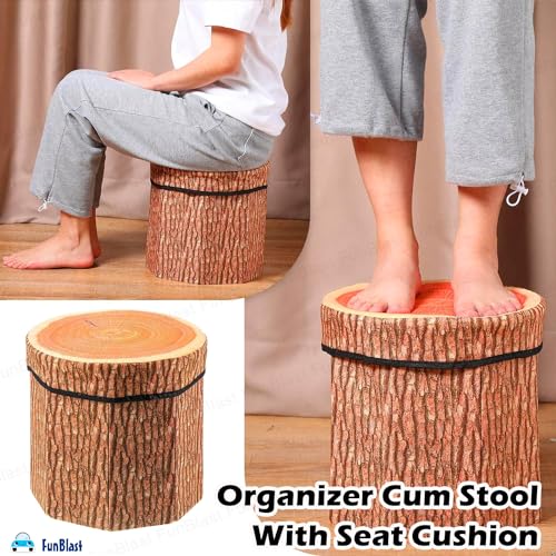 Image of FunBlast Fruit Design Multi-Functional Folding Storage Ottoman Box Organizer Cum Stool with Seat Cushion, Storage Boxes for Toys for Kids, MDF, Fabric (Tree) - Multicolor