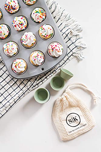 Image of The Silicone Kitchen Reusable Mini Silicone Baking Cup, Non-Toxic, BPA Free, Dishwasher Safe, Mini, 48 Pack, White Blue Green
