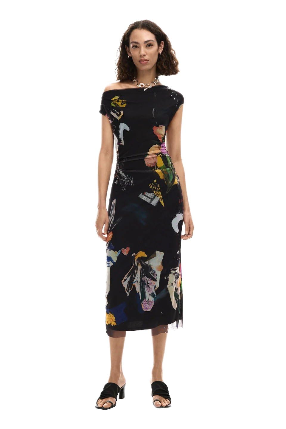 Desigual Delaware Sleeveless Tulle Collage Style Dress 26SWVK29 Black