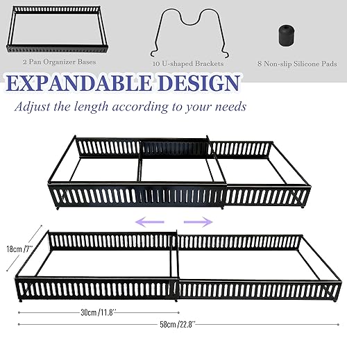 Qkutte Pot and Pan Organizer Rack for Cabinet, Expandable Pot Lid Organizer with 10 Adjustable Dividers for Kitchen Storage - Image 3