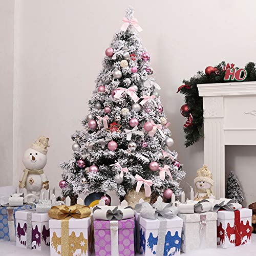 Dulplay Flocked Artificial Christmas Tree, With Lights Flocked Snow Tree Spruce Hinged Optical Fiber Tree Solid Metal Legs For、Hotel Window Decoration-Green 6Ft(180Cm) #TOP18