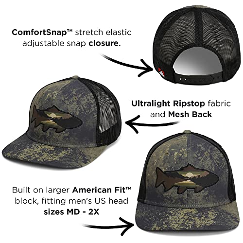 Image of Paramount Outdoors Sunset Trout Fishing Hat Mountain Fish Silhouette Performance Outdoor Hat with Comfort Snapback