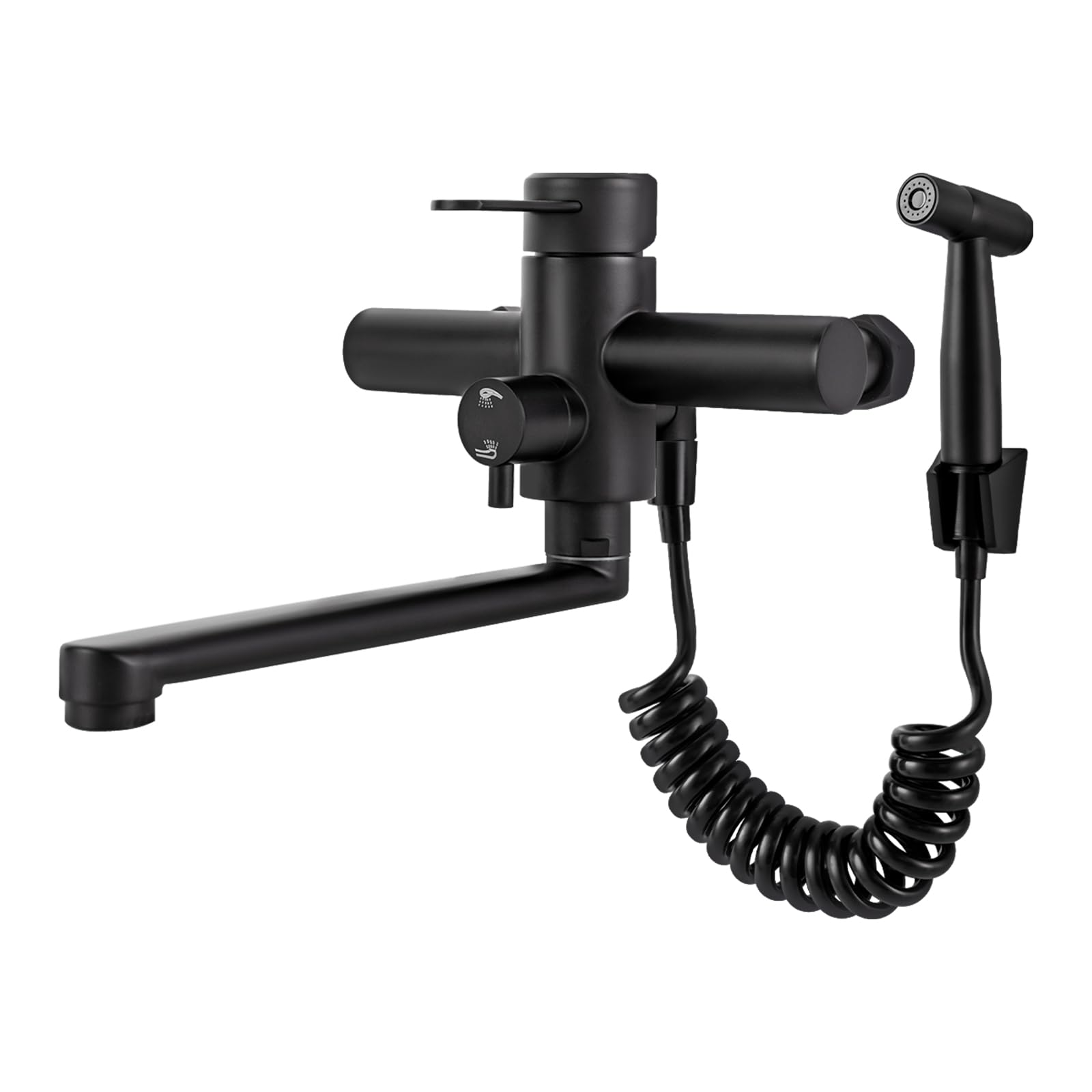 Grifo de cocina con ducha, grifo de pared, doble control de temperatura, grifo de pared, grifo de cocina, montaje en pared, fácil montaje para cocinas, baños e inodoros (negro)