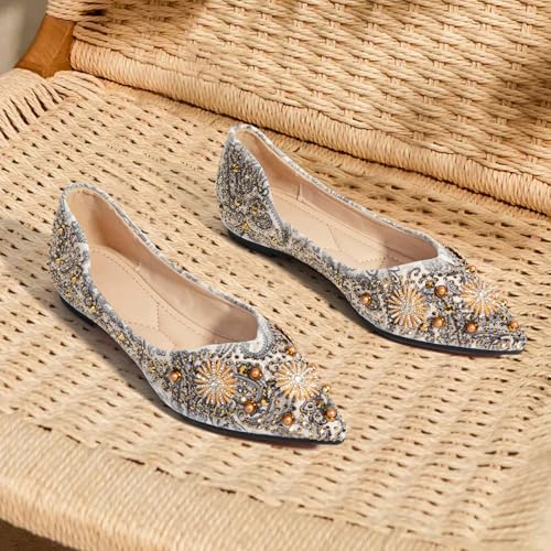 Generic Women's Silver Rhinestone Pointed Toe Flats: Comfortable Low Wedge Dressy Flats for Adult Women - Casual Ballet Shoes2