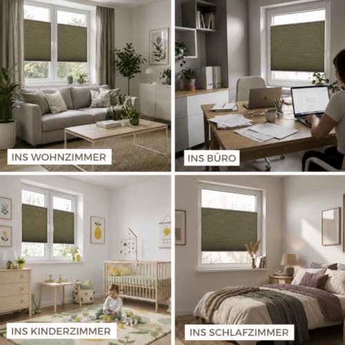 Home-Vision Premium Plissee ohne Bohren Klemmfix Olive B140 x H80cm – Ansicht 4