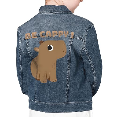 Be Cappy Kids' Denim Jacket - Capybara Inspired Apparel - Gifts for Animal Lovers - Medium Washed, L