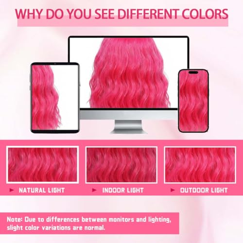 Image of Pastel Hot Pink Wavy Bob Wig for Women, Short Shoulder Length Synthetic Wig with Bangs, Matte Natural Realistic Look Lightweight Hairpiece, Hot Pink Color for Gift & Cosplay Costume