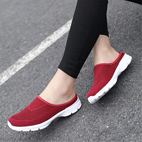 Chicwind Womens Breathable Mesh Walking Mules Sneakers Open Back Slip On Shoes Red 8 #TOP5