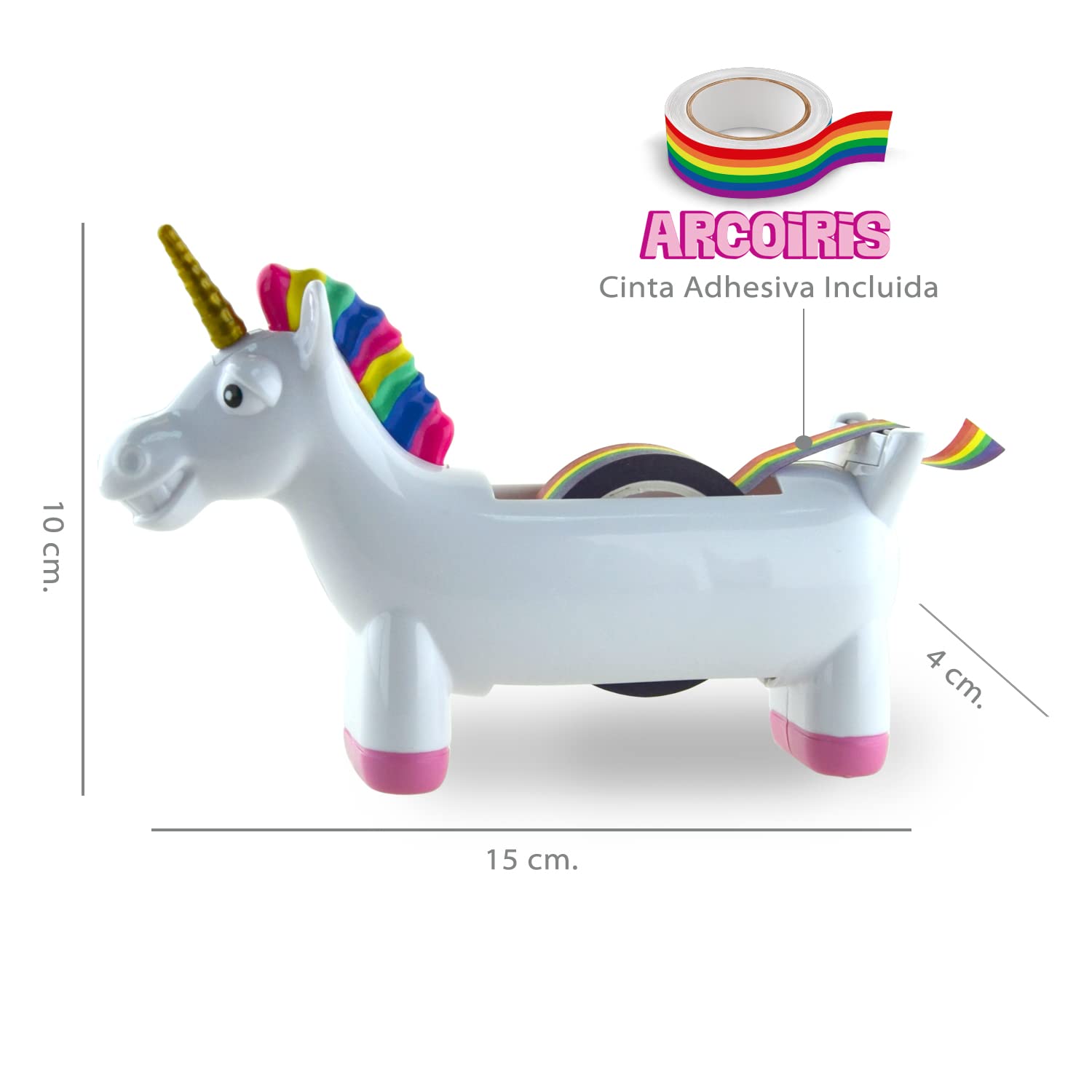 Kit Papeterie Licorne Hibucuo Dévidoir Ruban Adhésif Licorne - Rose Avec Recharge Arc-en-Ciel - Bureau, École
