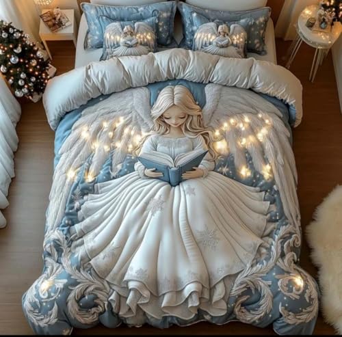 Image of Premium 7D Digital Printed Cotton Flat Bedsheet (90 X 100) Inch with 2 King Size Pillow Covers -300 TC Fabric, Design & Superior Comfort Double Bedsheet for Double Bed (Blue - Winter Princess Pattern)