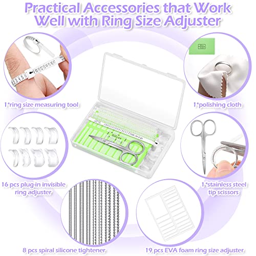 38 pcs ring sizer adjuster for loose rings with ring size measuring tool plug-in invisible ring guards silicone tightener eva foam ring size adjuster set with polishing cloth
