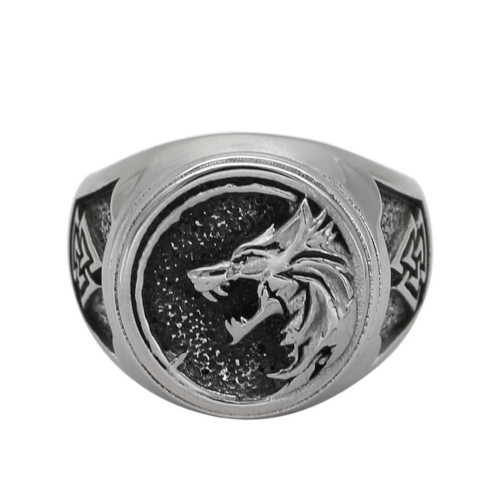 NIGHTCRUZViking Wolf Fenrir Ring, Wizard Hunter Wolf Ring Stainless Steel, Nordic Retro Jewelry for Men